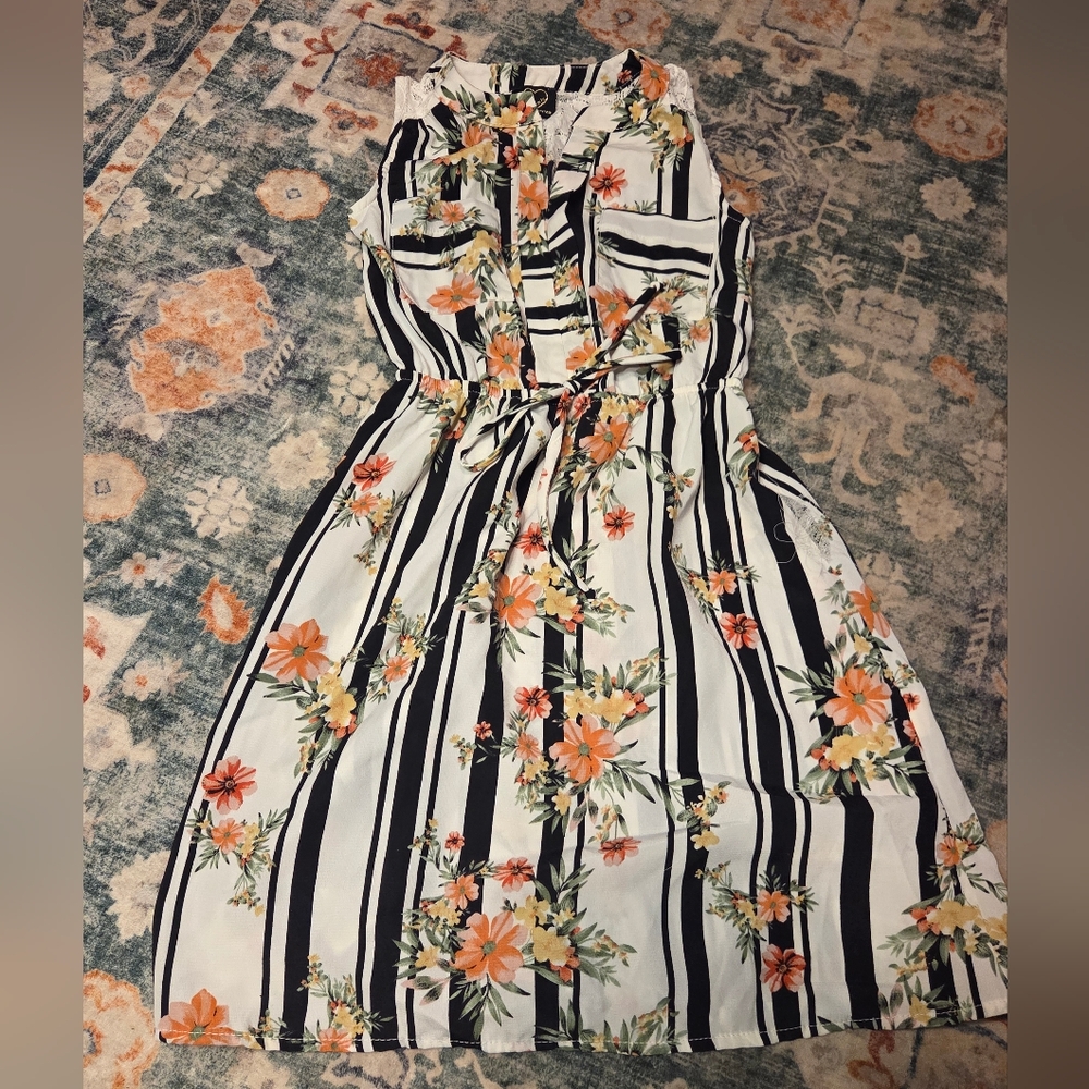 Monteau Hearts Black & White Floral Sleeveless Girls Maxi Dress